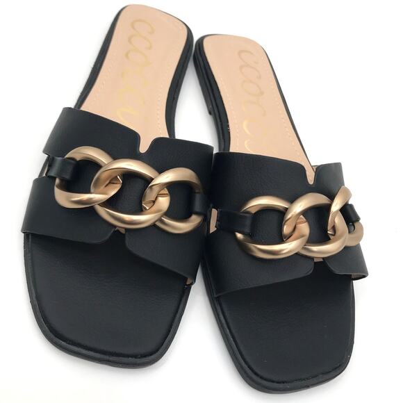 CCOCCI Baylor Slide Sandal 10 Black Gold Chain - Picture 2 of 6